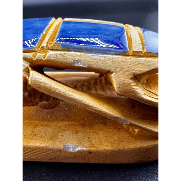 Egyptian Blue Sand Scarab Beetle Statue Heiroglyphics on bottom REPAIRED READ - Picture 8 of 16